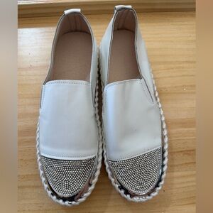 Elegant White Slip-On Women's Shoes with Silver Accents